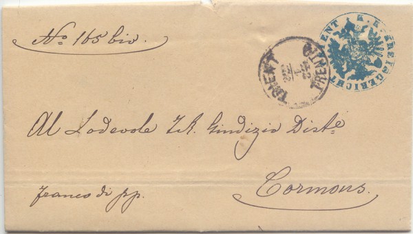Lettera da Trento a Cormons 1884