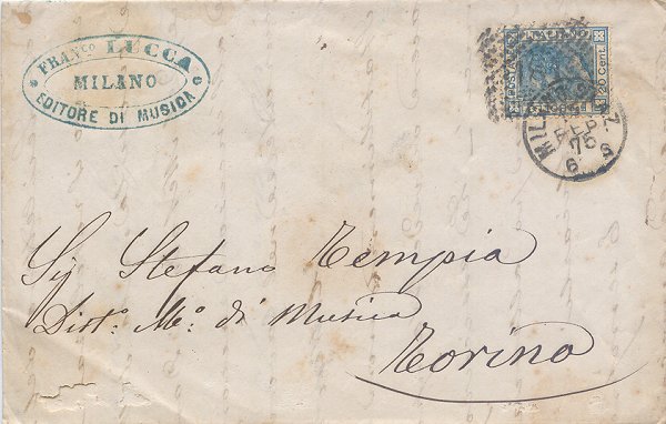 Lettera da Milano per Torino 1875