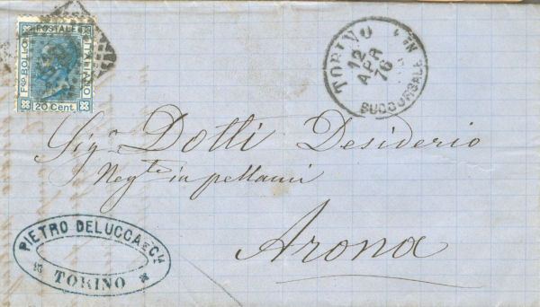 Lettera da Torino per Arona 1876