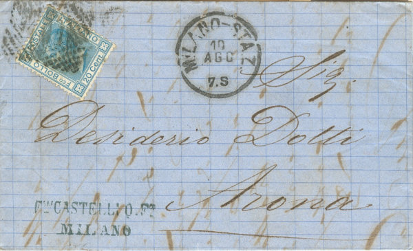Lettera da Milano per Arona 1875