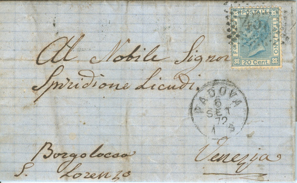 Lettera da Padova per Venezia 1872