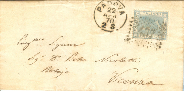 Lettera da Padova per Vicenza 1870