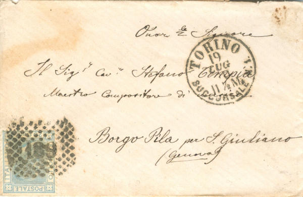 Busta da Torino per Borgo Pila 1870