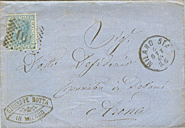 Lettera da Milano per Arona 1869