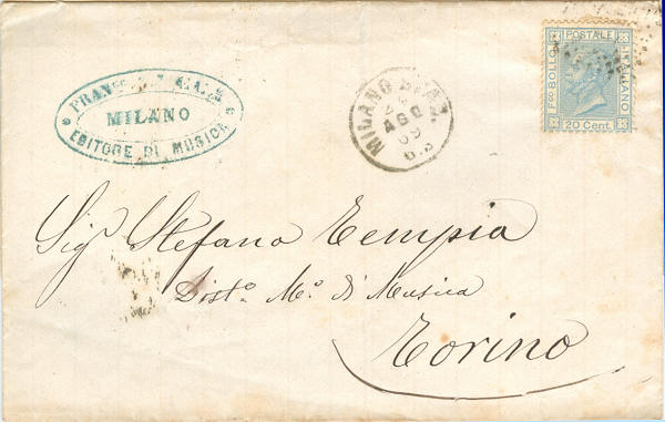 Lettera da Milano per Torino 1869