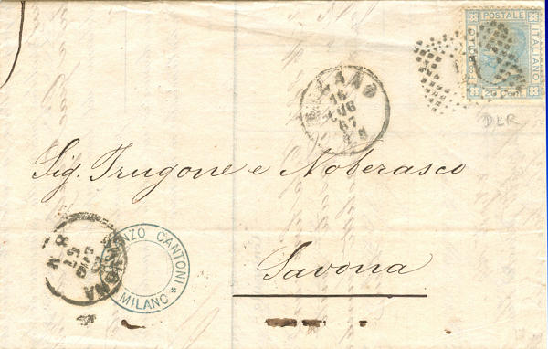 Lettera da Milano per Savona 1867