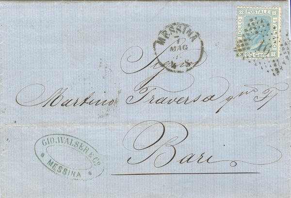 Lettera da Messina per Bari 1870