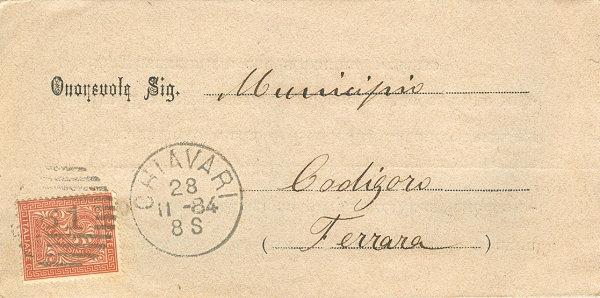 Lettera da Chiavari per Codigoro 1884