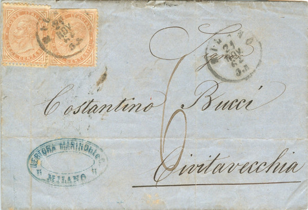 Lettera da Milano per Civitavecchia 1864