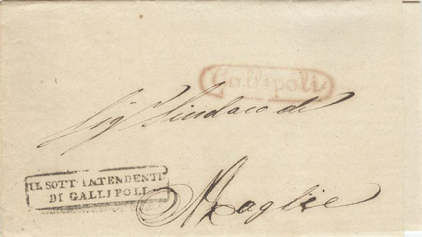 Lettera Sanit da Gallipoli per Maglie 1854