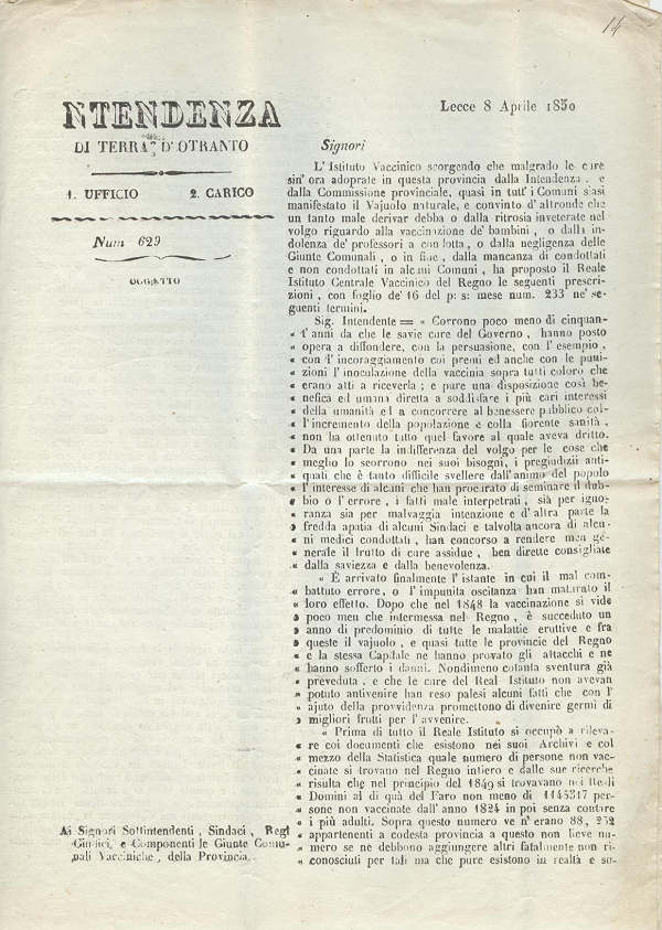 Lettera Sanità da Lecce per Maglie 1850