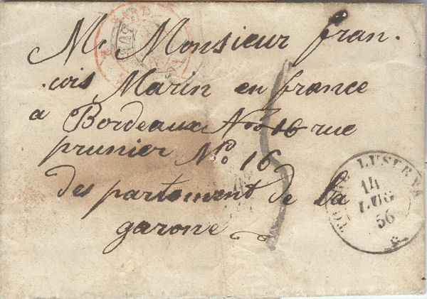 Lettera da Torino per la Francia 1856