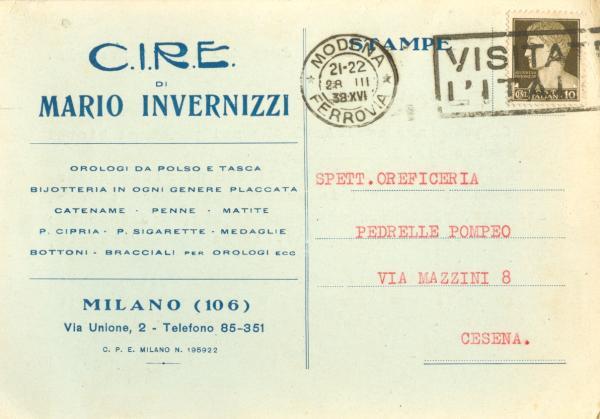 Articoli Orafi CIRE di Invernizzi - Milano 1938