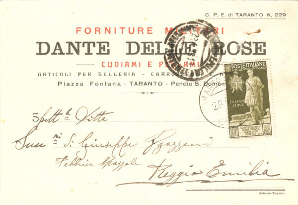 Forniture Militari Dante Delle Rose - Taranto 1938