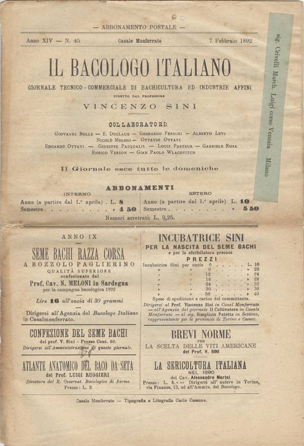Giornale Il Bacologo Italiano 1892