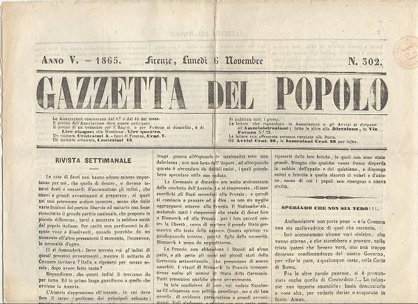 Giornale Gazzetta del Popolo 1865